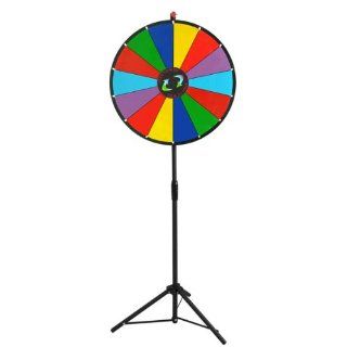 Custom Plate 24" Round Spinning Board Multi Colors Dry Erase Clicker Win Prize Wheel 15 Slots w/ Height Adjust 44 62 In. Metal Tripod Floor Stand Marker Pen Eraser