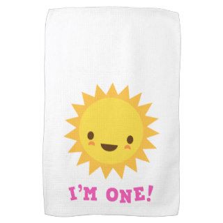 Cute kawaii sun cartoon character I am one Towels