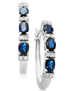 14k White Gold Earrings, Sapphire (1 1/3 ct. t.w.) and Diamond (1/8 ct. t.w.) Hoop   Earrings   Jewelry & Watches