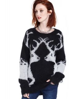 Bar III Long Sleeve Scoop Neck Reindeer Sweater   Sweaters   Women