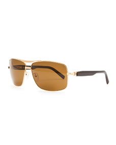 Brioni Metal & Horn Polarized Squared Sunglasses, Golden