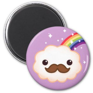 Kawaii mustache cloud and rainbow on purple fridge magnet