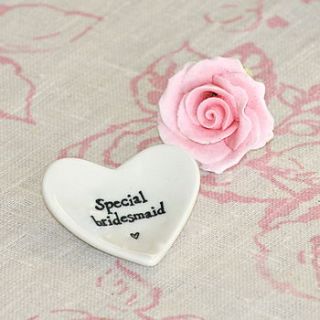 'special bridesmaid' tiny porcelain heart by chapel cards