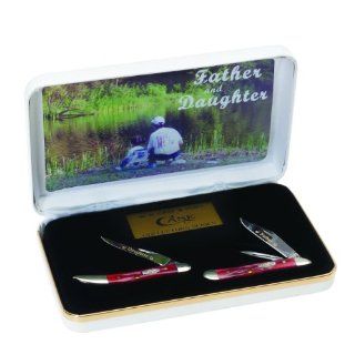Case Cutlery RPW F&D Pocket Worn Father and Daughter Peanut and Small Texas Toothpick Gift Set with Stainless Steel Blades, Red Bone   Pocketknives  