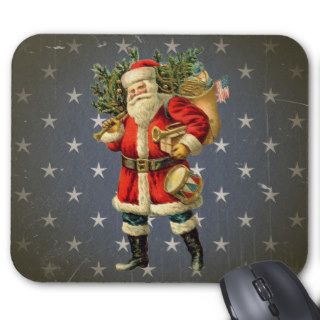 Vintage Patriotic Santa With Sack And Tree Mousepads