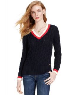 Tommy Hilfiger Long Sleeve Colorblocked Button Shoulder Sweater   Sweaters   Women