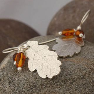 oak leaf and amber earrings by silver leaves