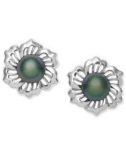 Sterling Silver Earrings, Cultured Tahitian Black Pearl Flower Earrings   Earrings   Jewelry & Watches