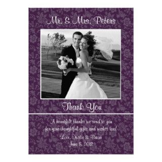 Wedding Thank You Photo Card purple Floral Damask Invitation