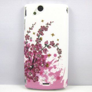 New Pink Sakura Cherry Blossom Bees Stone Bling Diamond Hard Rubber Case Cover Skin For Sony Ericsson Xperia Arc S Lt15i Lt18i X12 Cell Phones & Accessories
