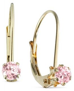 Childrens 14k Gold Earrings, Pink Cubic Zirconia Accent   Earrings   Jewelry & Watches