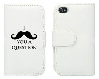 White Apple iPhone 5 5S 5LP181 Leather Wallet Case Cover Black I Mustache You A Question Cell Phones & Accessories