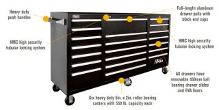 Homak H2PRO 72in., 21-Drawer Rolling Tool Cabinet — Black, 71 5/8in.W x 21 5/8in.D x 46 3/8in.H, Model# BK04021720  Tool Chests