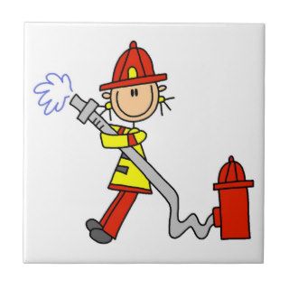 Female Firefighter With Hose T shirts and Gifts Tile