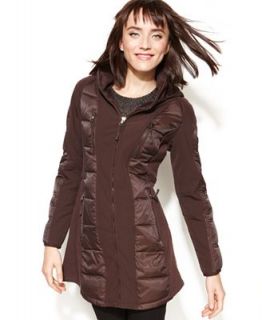 One Madison Expedition Hooded Mixed Media Long Quilted Puffer   Coats   Women