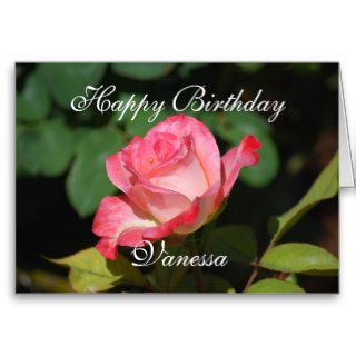 Vanessa Happy Birthday Pink and White Rose Greeting Card