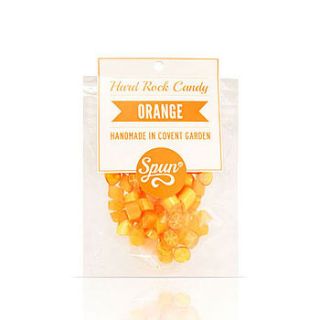 orange hard rock candy in a bag by spun candy