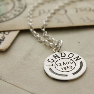 personalised location and date necklace by nicola crawford