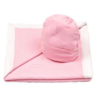 baby girl dotty hat and blanket gift set by toffee moon