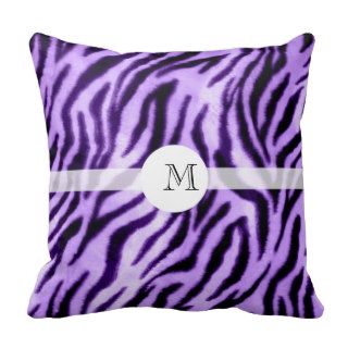 Furry Zebra Custom Monogram Purple Pillow