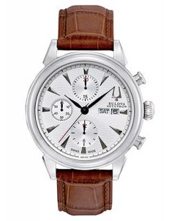 Bulova Accutron Watch, Mens Swiss Automatic Chronograph Gemini Brown Leather Strap 42mm 63C107   Watches   Jewelry & Watches