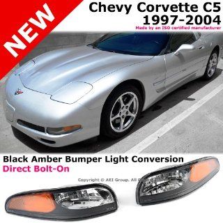 Chevy Corvette 97 04 C5 Black Chrome Housing Amber Bumper Signal Lights Lamp Automotive