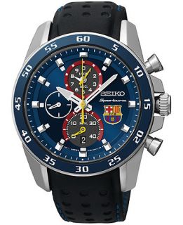Seiko Mens Chronograph Sportura Black Leather Strap Watch 42mm SPC089   FC Barcelona Special Edition   Watches   Jewelry & Watches
