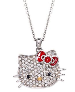 Hello Kitty Sterling Silver Necklace, Large Pave Crystal Face Pendant   Necklaces   Jewelry & Watches