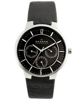 Skagen Denmark Watch, Mens Black Leather Strap 331XLSLB   Watches   Jewelry & Watches