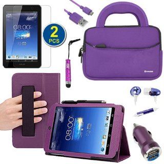 BIRUGEAR 8 Items Essential Accessories Bundle kit for Asus MeMO Pad HD 7 ME173X   7'' Android Tablet    Purple SlimBook Leather Folio Stand Case included Computers & Accessories