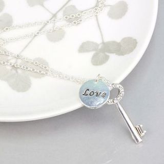 silver love and key necklace by lisa angel