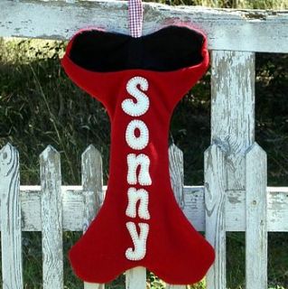 dog bone christmas stocking (personalised) by sew very english