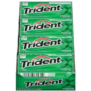 Trident Gum, Spearmint, 18 Piece Packs (Pack of 12)  Chewing Gum  Grocery & Gourmet Food