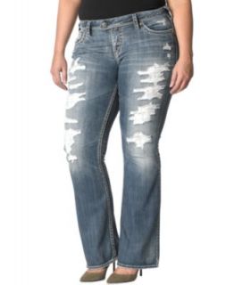 Silver Jeans Plus Size Pioneer Destructed Bootcut Jeans, Blue Wash   Jeans   Plus Sizes