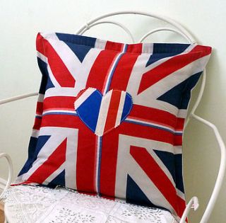 union jack cushion cover with heart applique by jojo accessories