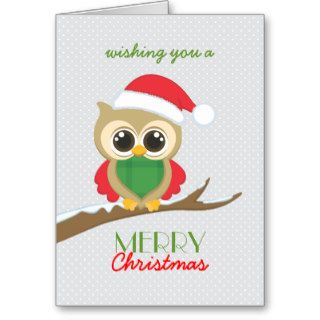 Merry Christmas Cute Owl with Santa's Hat Greeting Cards
