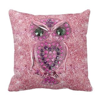 Girly Owl, glitter pink heart diamond photo print Throw Pillow