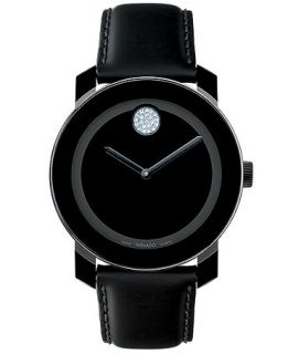 Movado Swiss Bold Large Crystal Accent Black Leather Strap Watch 37mm 3600044   Watches   Jewelry & Watches