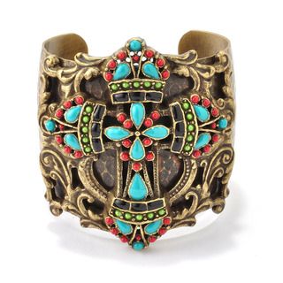 Sweet Romance Bronzetone Enamel Mayan Cross Cuff Bracelet Sweet Romance Fashion Bracelets