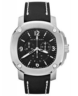 Burberry Watch, Swiss Chronograph Black Leather Strap 47mm BBY1100   Watches   Jewelry & Watches