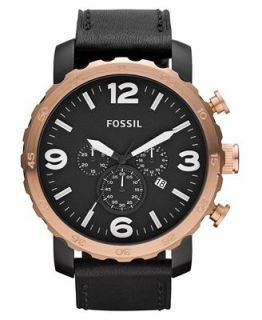 Fossil Mens Chronograph Nate Black Leather Strap Watch 50mm JR1369   Watches   Jewelry & Watches
