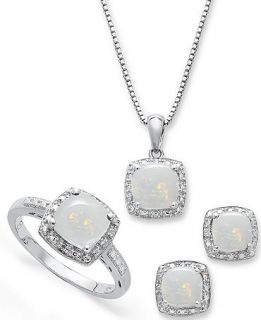 Sterling Silver Jewelry Set, Opal (4 3/4 ct. t.w.) and Diamond Accent Necklace, Earrings and Ring Set   Jewelry & Watches