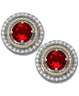 Garnet (1 1/4 ct. t.w.) and Diamond (1/8 ct. t.w.) Stud Earrings in 14k Gold and Sterling Silver   Earrings   Jewelry & Watches