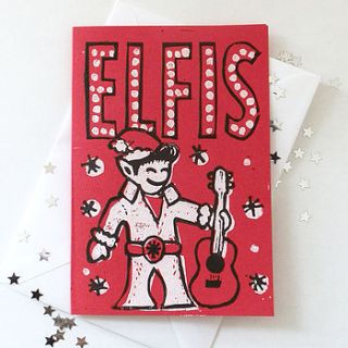 elfis hand printed christmas card by woah there pickle