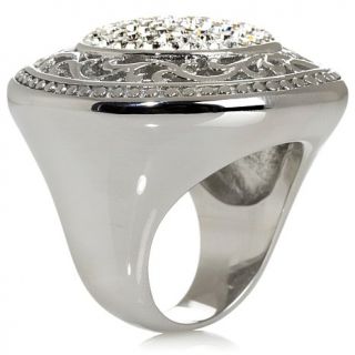 Stately Steel Clear Crystal Medallion Ring