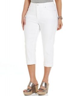 NYDJ Plus Size Jeans, Alyssa Embellished Cuffed Cropped Tummy Slimming, Optic White Wash   Jeans   Plus Sizes