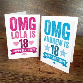 omg personalised 18th birthday card by a is for alphabet