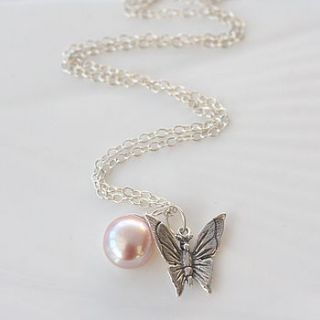 sterling silver butterfly and pearl necklace by magpie living