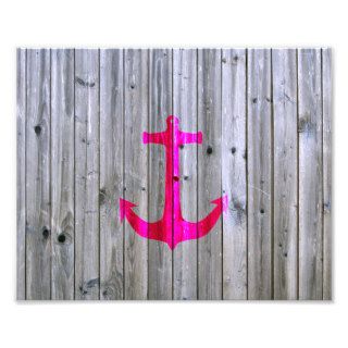 Girly Hipster Pink Nautical Anchor Gray Wood Photo