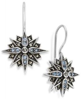 Genevieve & Grace Sterling Silver Garnet (1/8 ct. t.w.) and Marcasite Flower Stud Earrings   Earrings   Jewelry & Watches